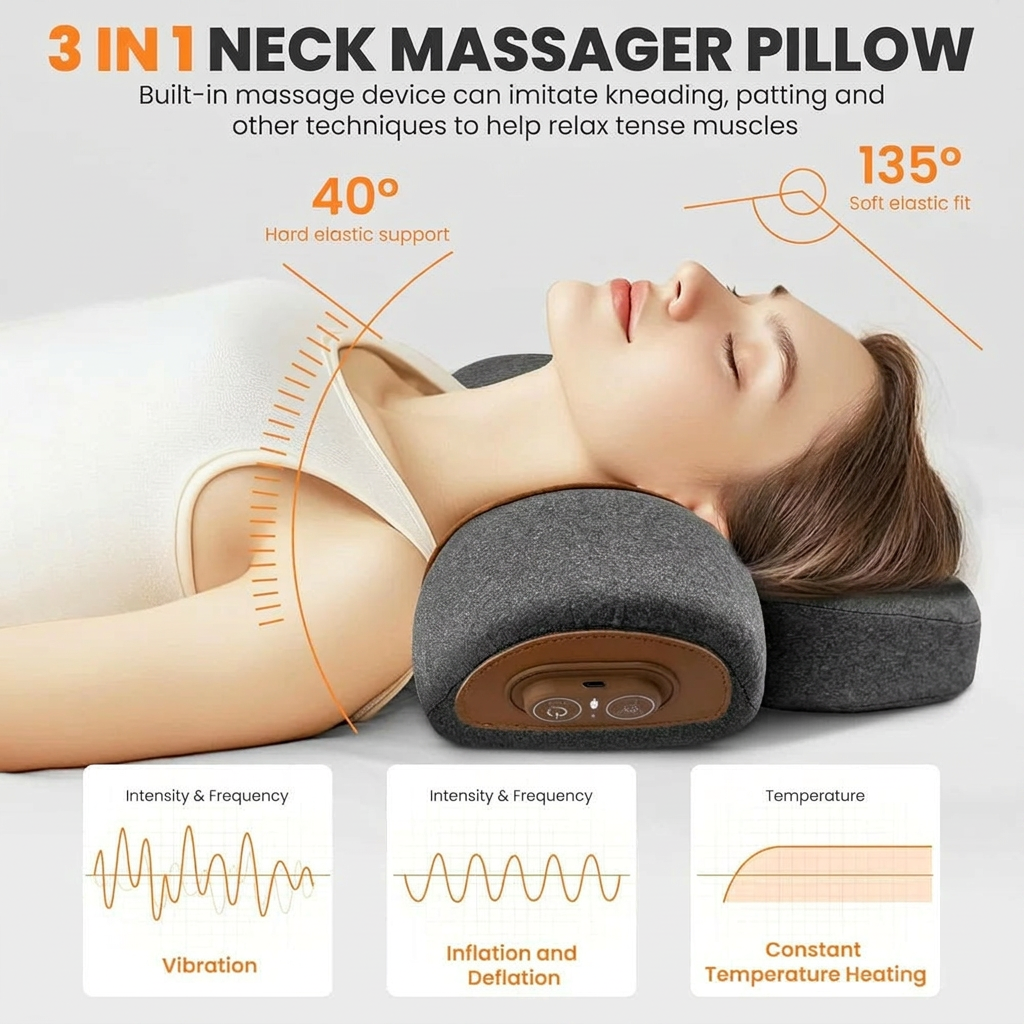 RelaxPro 3-in-1 neck massager pillow features